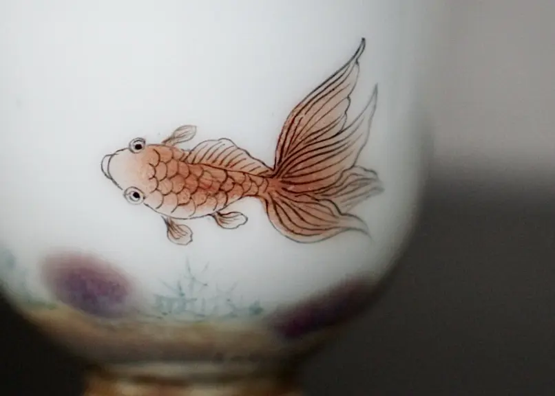 Пиала «Рыбы» № 76, керамика Цзиндэчжэнь, 109 мл