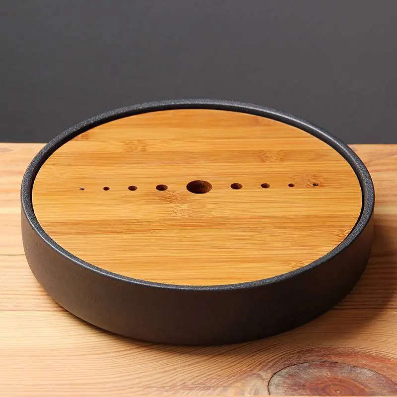 Круглая чабань из чёрной керамики и бамбука № 2