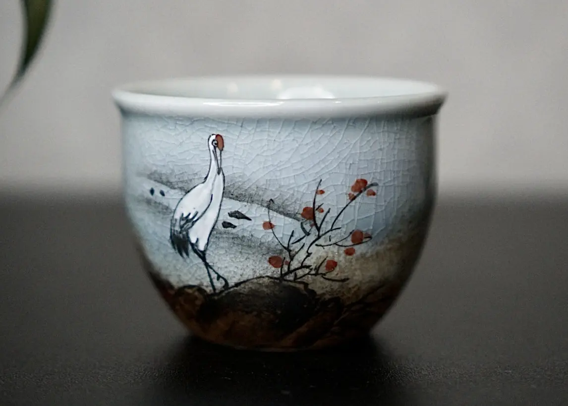 Пиала «Журавль» № 63, керамика Цзиндэчжэнь, 118 мл
