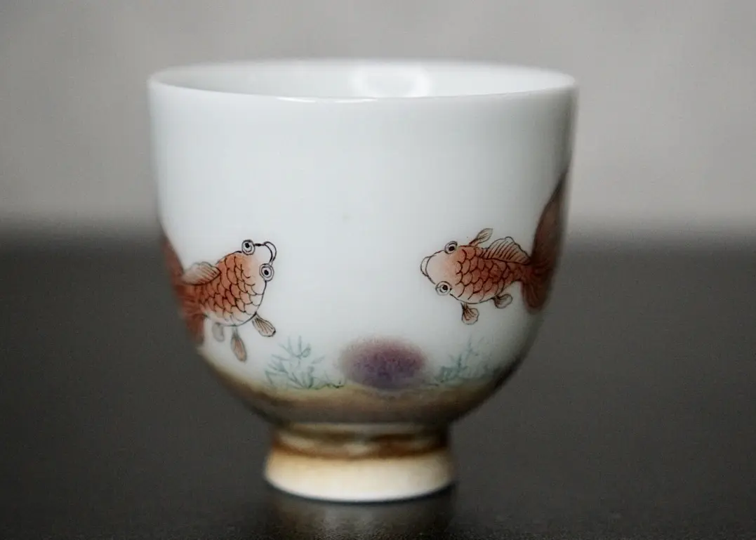 Пиала «Рыбы» № 76, керамика Цзиндэчжэнь, 109 мл