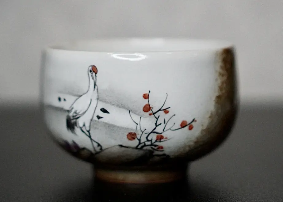 Пиала «Журавль» № 91, керамика Цзиндэчжэнь, 110 мл