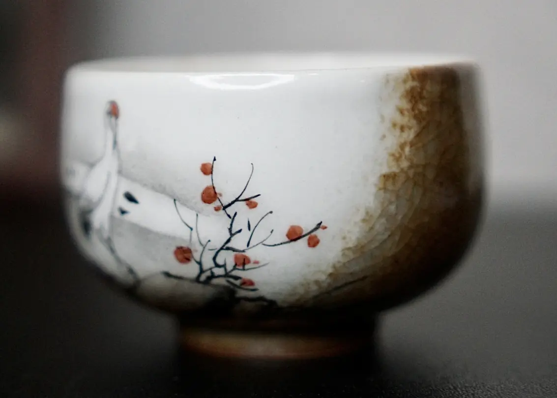 Пиала «Журавль» № 91, керамика Цзиндэчжэнь, 110 мл